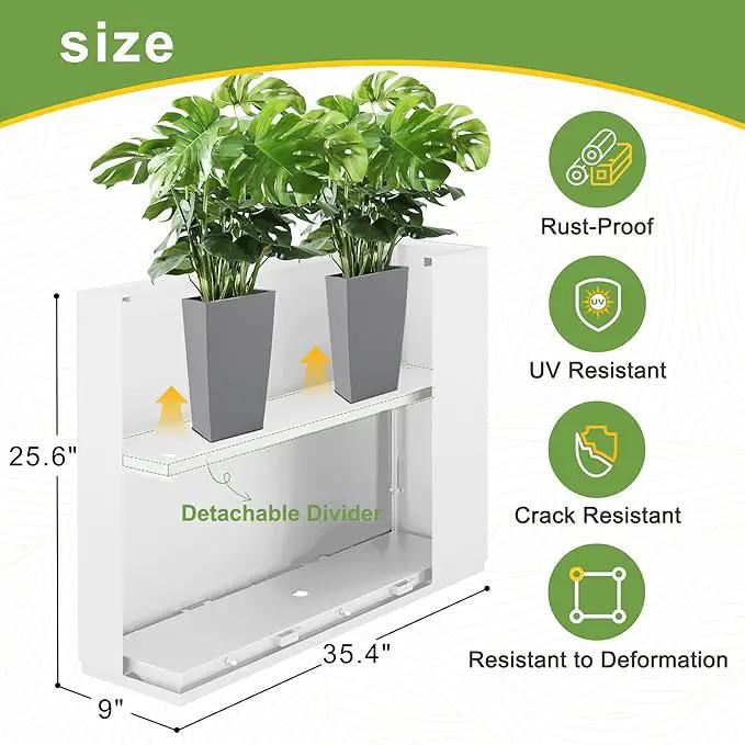 FENCY Metal Rectangular Planter Box Large Planters for Outdoor Plants, Tall Planters for Outdoor Plants with Drainage Holes, Rectangular Planters for Outdoor Plants (35.4" L x 9" W x 25.6" H,White) by GreenHaven Gardens