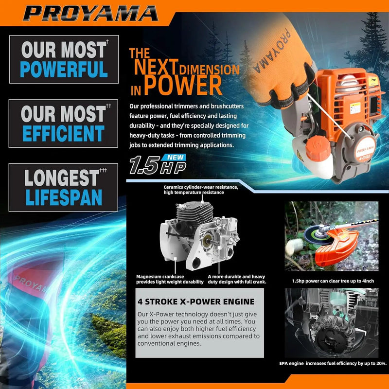 PROYAMA 40cc Gas Powered Brush Cutter, 4-Cycle Weed Eater, 3 in 1 Dual Line Gas String Trimmer and Grass Trimmer, Weed Wacker Extreme Duty… by GreenHaven Gardens