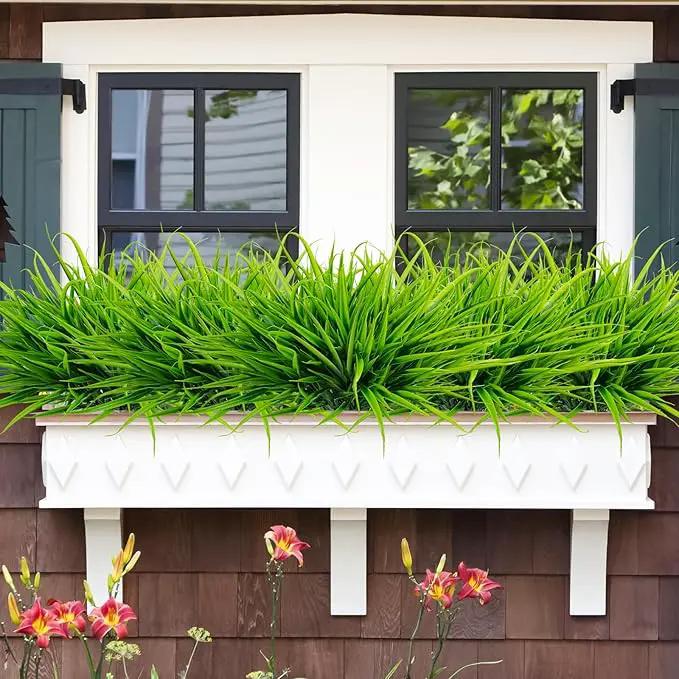 Uieke 12 Bundles Artificial Outdoor Plants UV Resistant Fake Grass Plants Faux Plastic Plants Greenery Shrubs for Home Garden Pathway Window Box Front Porch Spring Summer Decor, Green by GreenHaven Gardens