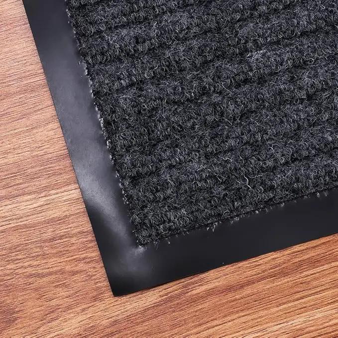 Fani Heavy Duty Large Grey Striped Floor Door Mat - Waterproof Low Profile Home Rug with Anti-Skid Rubber Back (Gray, 23" x 35") by GreenHaven Gardens
