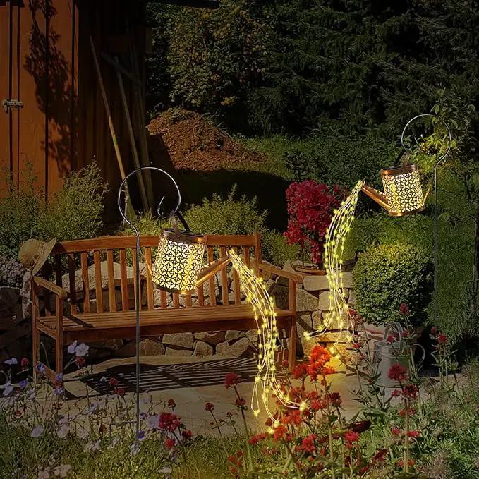 Solar Watering Can with Lights, Outdoor Garden Decor, Hanging Lantern Waterproof, Metal Solar Waterfall Lights for Yard Patio by GreenHaven Gardens