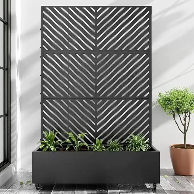 Casaphoria Metal Raised Garden Bed with Trellis and Wheels, 72"x47"x16" Planter Box for Climbing Plants, Vegetables & Vines, Features Drainage Holes and Privacy Screen (Black-Parallel) by GreenHaven Gardens