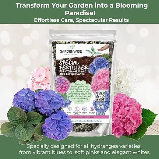Slow Release Hydrangea Fertilizer with Iron & Sulfur – Indoor & Outdoor Soil Acidifier for Miracle Growth (5 qt) by GreenHaven Gardens