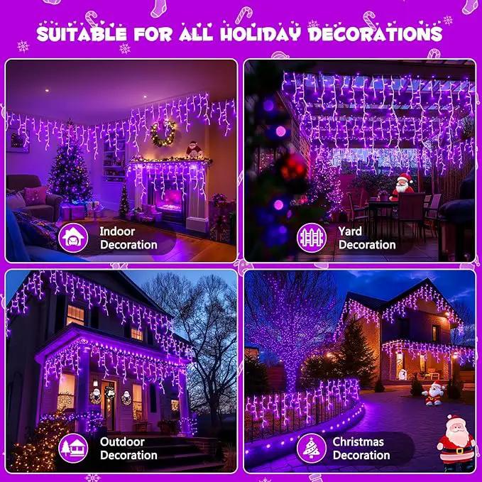 JMEXSUSS Purple Christmas Icicle Lights, 38.8 FT 400 LED Purple Icicle Lights Outdoor Waterproof, 8 Modes Purple Christmas Lights with 80 Drops Plug in for House Christmas Party Decorations by GreenHaven Gardens