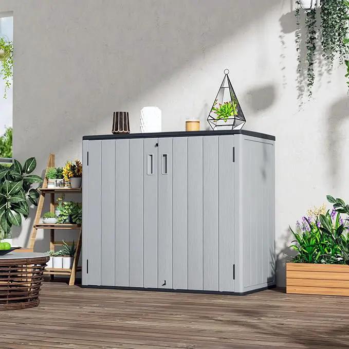 Large Outdoor Storage Box,Resin Sheds&Outdoor Storage Waterproof/Lockable,Outdoor Storage Cabinets for Balcony,Garage,Backyard (37Cu.ft-Pale Grey) by GreenHaven Gardens