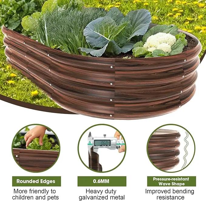 5x3x1ft Oval Galvanized Raised Garden Bed Outdoor 9-in-1 Large Metal Modular Planter Box Raised Beds for Gardening,Vegetables,Fruits,Flowers & Herbs (Brown) by GreenHaven Gardens