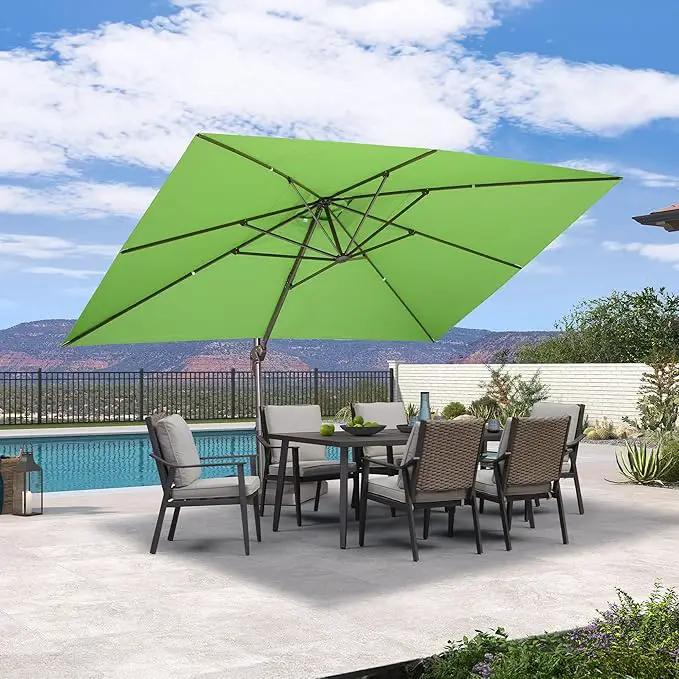 PURPLE LEAF 10' X 13' Patio Cantilever Umbrella Rectangle Umbrella Outdoor with Aluminum Offset Hanging and 360° Rotation for Pool Garden Deck Patio, Green by GreenHaven Gardens