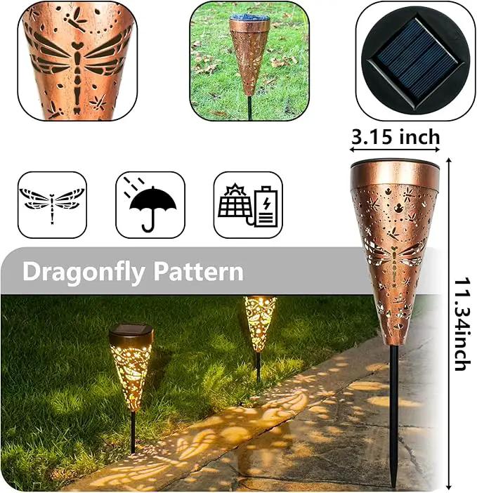 2-Pack Dragonfly Outdoor Solar Pathway Lights, Metal Garden Path Decorations, Waterproof Landscape Lighting for Yard, Lawn, Walkway – Gifts for Women, Mom, Grandma by GreenHaven Gardens
