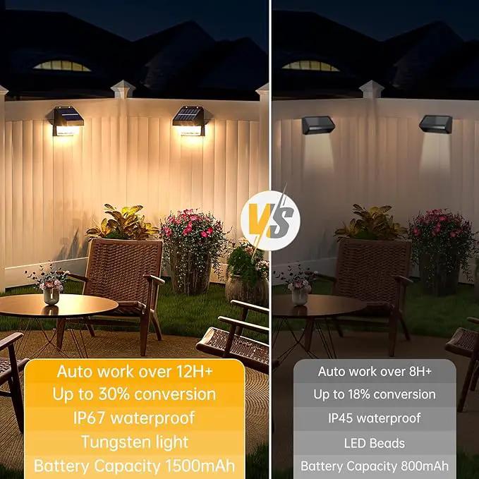 AOSEA Solar Fence Lights Waterproof, Deck Lights Solar Powered with Tungsten Bulbs, Solar Outdoor Lights for Garden Decor, Yard, Patio, Fence, 4 Pack (Warm White), Black, WL-L-003B-4PACK-24 by GreenHaven Gardens