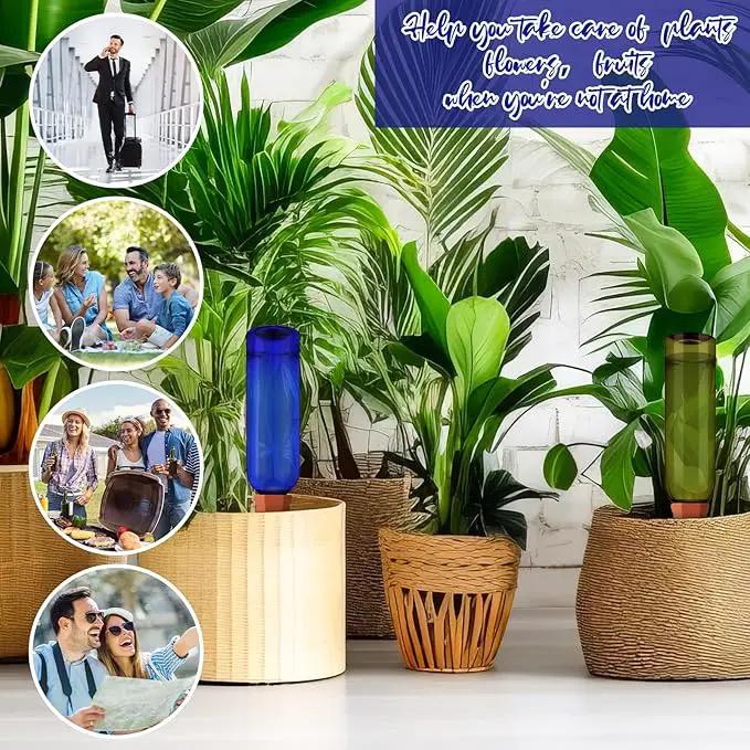 6 Sets Plant Watering Devices Include Terracotta Self Watering Spikes and 26 oz Plastic Bottles, Slow Release Vacation Insert Automatic Plant Waterer Device (Blue Green and Terracotta) by GreenHaven Gardens