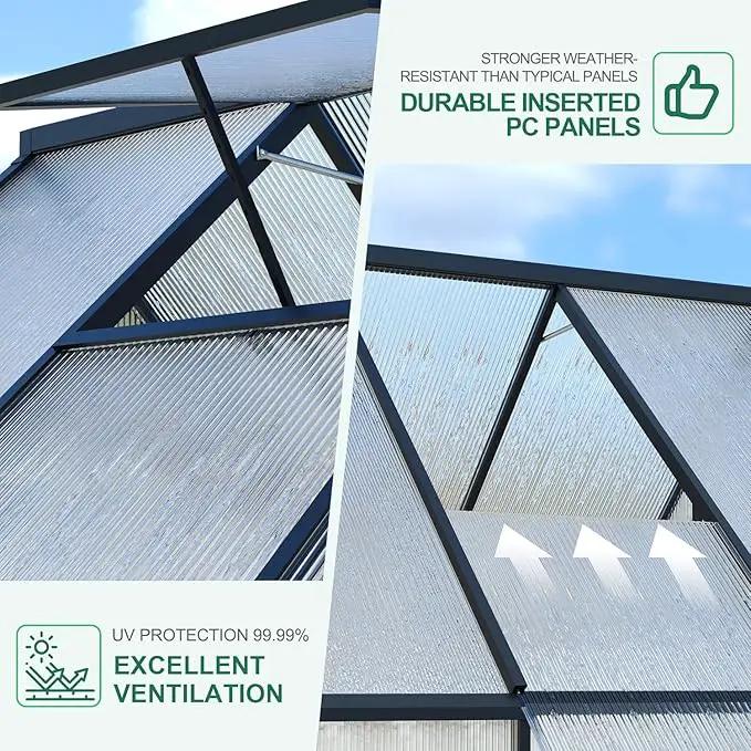 Greenhouse 8x10 FT Aluminum-Framed Heavy Duty Polycarbonate with Quick Setup Structure and Roof Vent, Large Enhanced Outdoors Green House Kit by GreenHaven Gardens