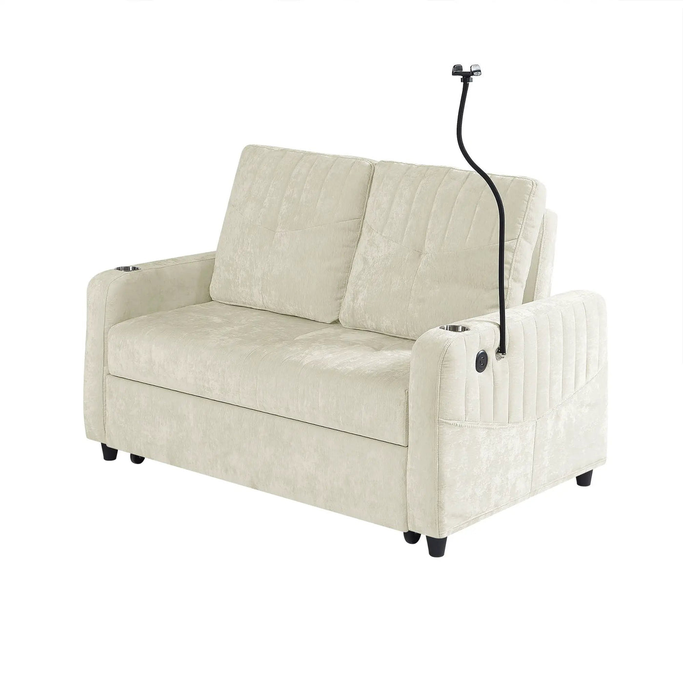 Modern Loveseat Pull Out Sofa Bed With Adjustable Backrest, Two Cup Holders, A Phone Holder, Three Charging Ports And Side Storage Pockets For Living Room by Unique Piece Furniture