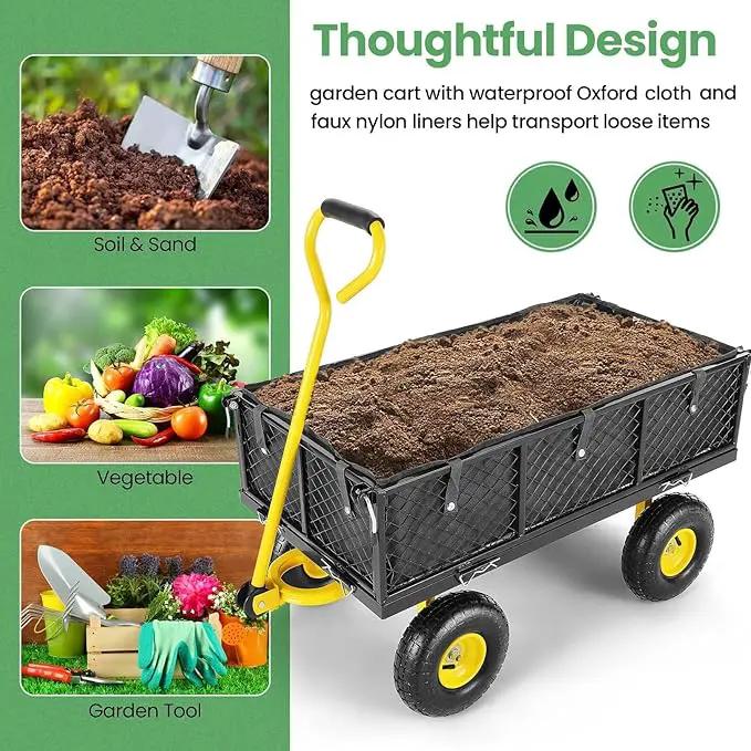 Homdox MAX 880 Lbs Garden Cart, Heavy Duty Foldable Mesh Steel Garden Wagon with 180° Rotating Handle and 10 Inch Tires, Pullable Yard Cart for Yard Garden Beach Farm, Yellow with Bag by GreenHaven Gardens