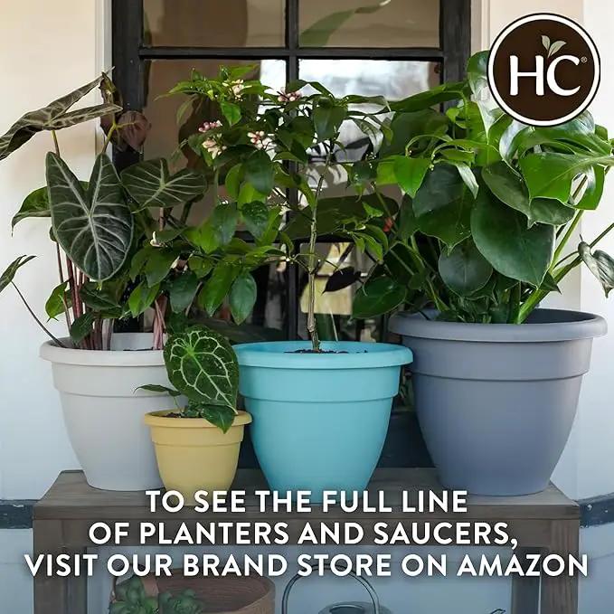 The HC Companies 14 Inch Caribbean Planter - Lightweight Indoor Outdoor Plastic Plant Pot for Herbs and Flowers, Warm Gray by GreenHaven Gardens