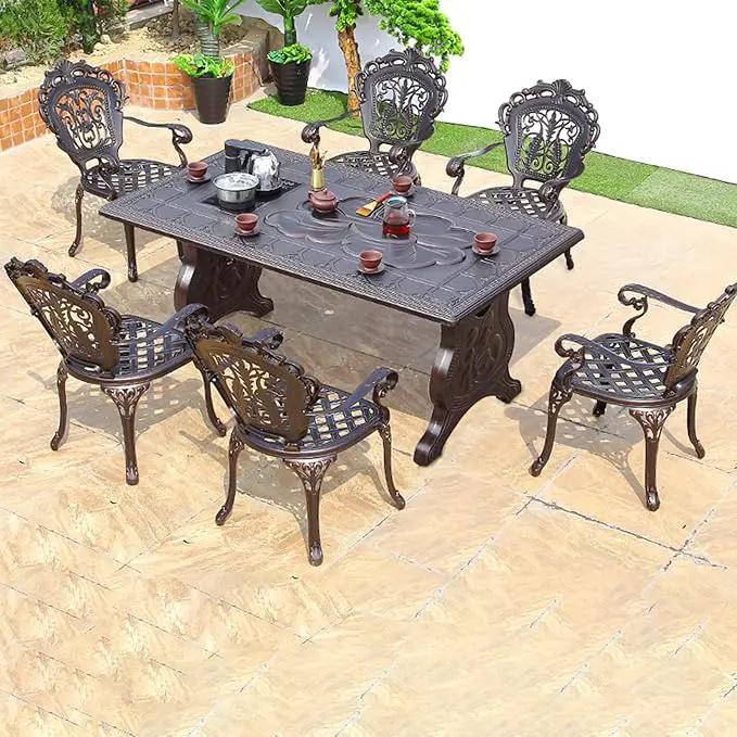 Outdoor Dining Chair Cast Aluminum Patio Chairs Set of 2 All-Weather Patio Dining Chair with Adjustable Feet for Backyard Garden (B-Style Finland Chair) by GreenHaven Gardens