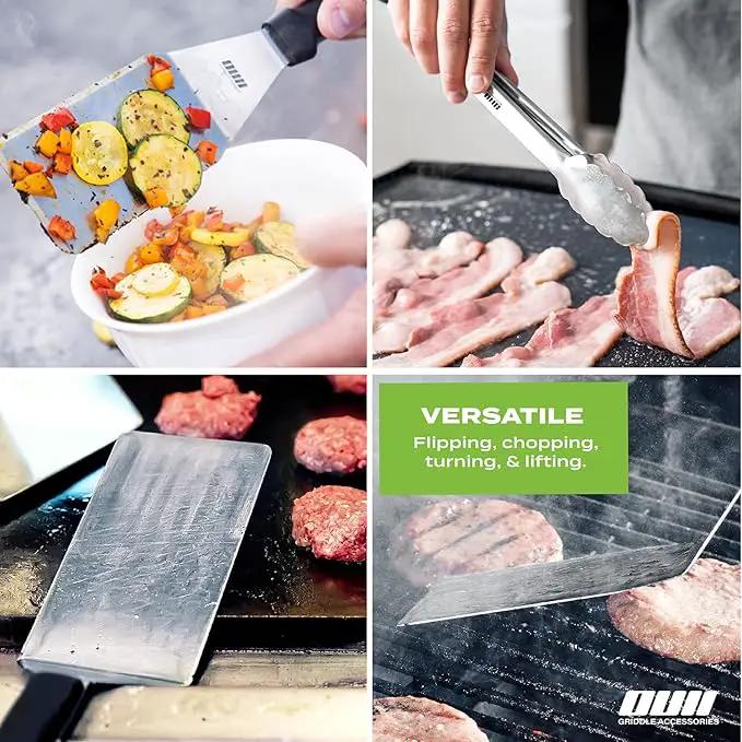Griddle Accessories Kit for Blackstone and Camp Chef - 6 Pieces Griddle Spatula Set with 4x8 Inches Supersize Griddle Flipper, Turner, Metal Spatulas, Bottles & Hooks for Hibachi Grilling by GreenHaven Gardens