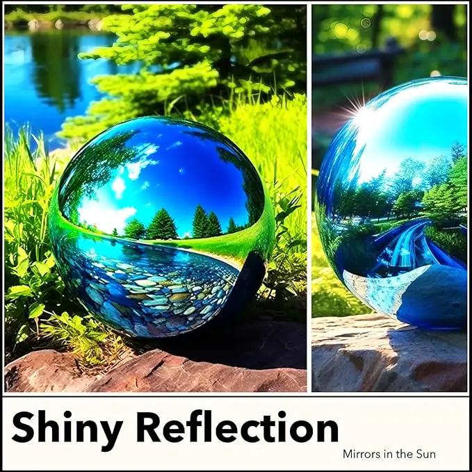 10 Inch Stainless Steel Gazing Globe,v2croft Hollow Ball Mirrored Surface Polished Shiny Sphere,Garden Stainless Steel Gazing Ball for Outdoor Lawn Pond Yard Ornament(Light Blue) by GreenHaven Gardens