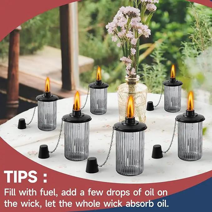 4 Pack Glass Citronella Torches, 16 oz Garden Torches for Outside with 3-Prong Grounded Stake, 55 inch Outdoor Black Glass Flame Light Torch for Yard, Patio, Deck, Garden, Party, Landscape by GreenHaven Gardens