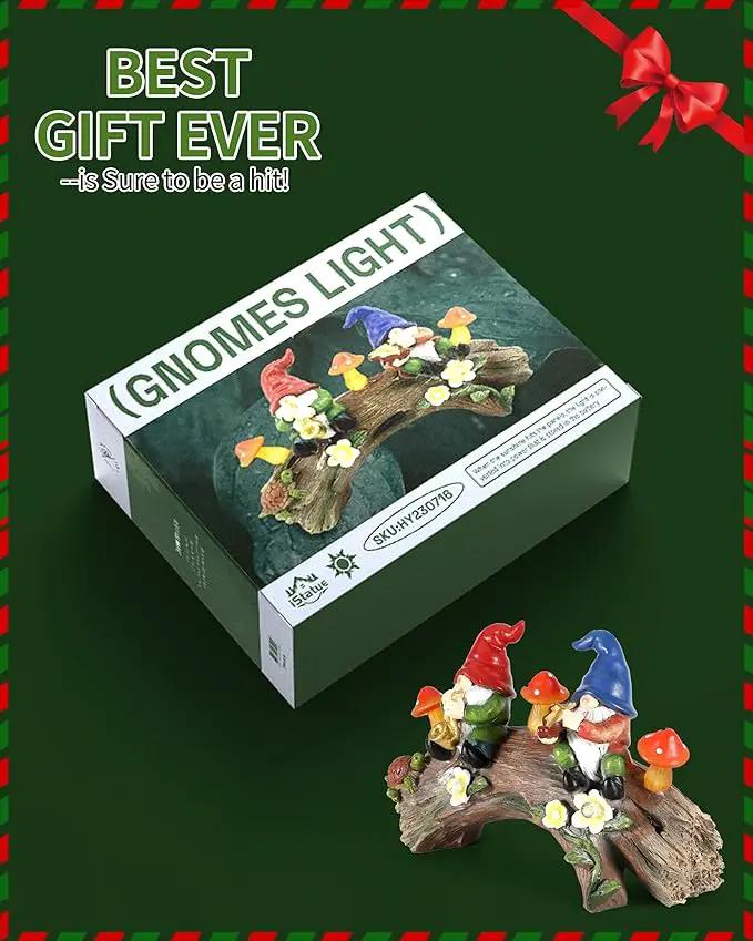 iStatue Enchanted Fairy Garden Gnomes Solar Light - 9'' Hand-Painted Resin Miniature Figurines Perfect for Yard Art Outdoor Patio Decor Lawn Ornaments and Statues Decorations (Gnomes) by GreenHaven Gardens