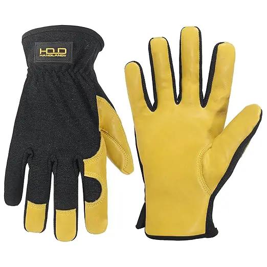 HLDD HANDLANDY Mens Leather Gardening Gloves, Utility Work Gloves for Gardening, Yardwork, Construction, Mechanics by GreenHaven Gardens