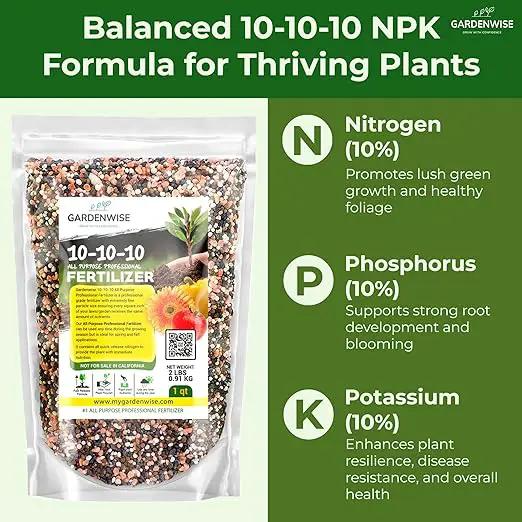 10-10-10 Plant Fertilizer Slow Release - 10 10 10 All Purpose Granular Garden Fertilizer for Vegetables, Tomato, Arborvitae, Shrubs, Rose, Flowers, Fruit, Fig Trees (1 Quart) by GreenHaven Gardens
