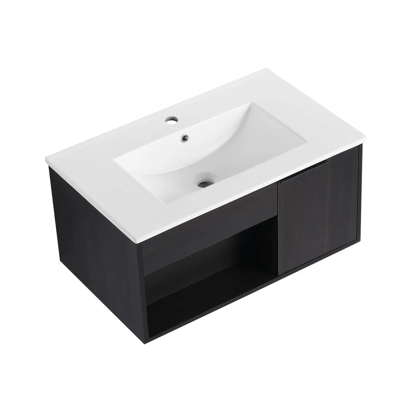 Wall Mounted Floating Bathroom Vanity With Open Shelf & Soft Close Door by HouseOfZazla