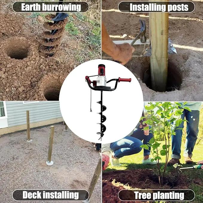 JACKCHEN 1500W Electric Post-Hole Digger with 6-Inch Auger Bit, Earth Auger Drill, Auger Bit Earth Auger, Ideal for Post Hole Digging, Drilling, Tree Planting, Red by GreenHaven Gardens