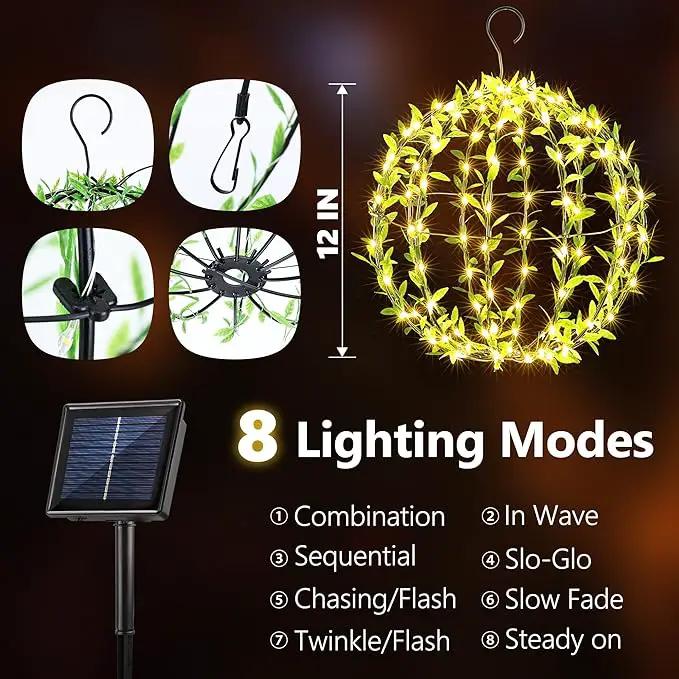 Solar Powered Hanging Iron Sphere Lights with Artificial Greenery – 12Inch 120 LED Waterproof Outdoor Decor Ball Light with Timer & 8 Modes – 2 Pack for Garden, Christmas, Weddings (Warm White) by GreenHaven Gardens
