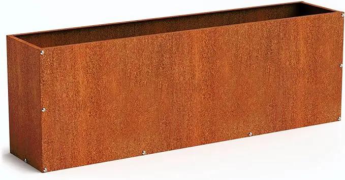 DIY CARTEL Corten Steel Rectangular Outdoor Planter Box, Rustic & Modern Farmhouse Design, Large Raised Metal Garden Bed for Commercial & Residential Use (48in x 10in x 16in) by GreenHaven Gardens