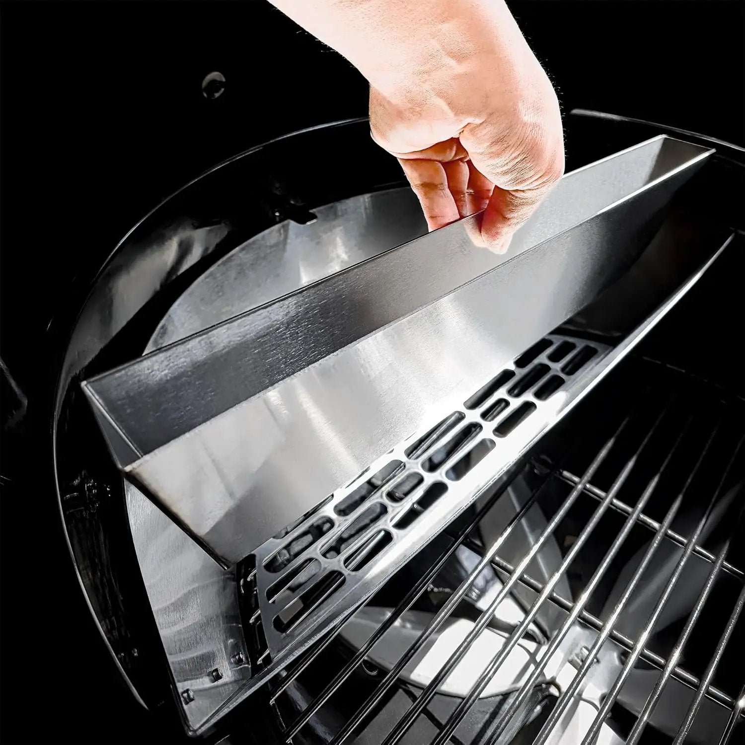 SnS Grills Patented Slow ‘N Sear® Deluxe Insert - Stainless Steel Charcoal Basket with Removeable Water Reservoir for Low ‘N Slow Smoking & Charcoal Grilling on Weber & Other Kettle Grills - 22 in by GreenHaven Gardens