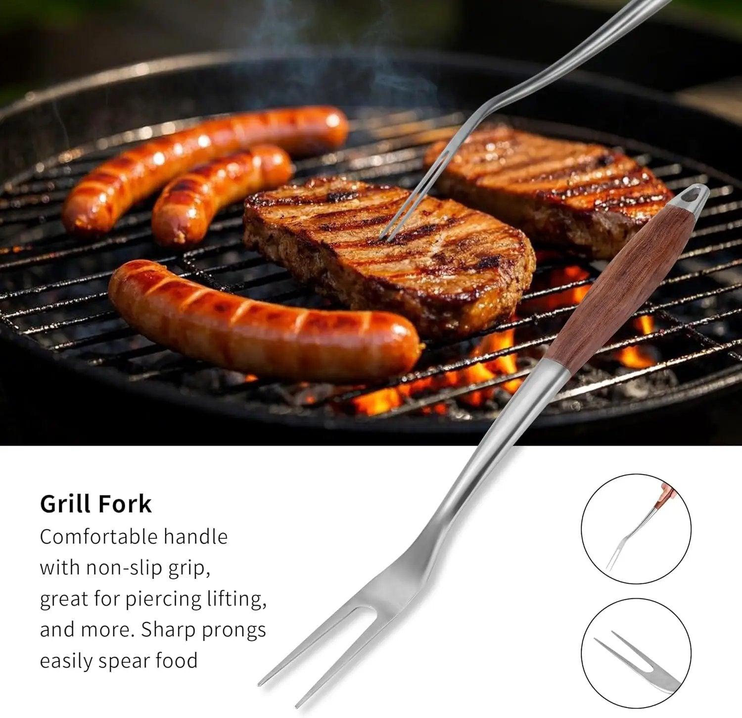 FJNATINH Heavy-Duty Grilling Accessories Rose Wooden BBQ Grilling Tools Set,Outdoor Grill Set with Spatula, Fork & Tongs,Essential Accessories for Barbecue & Grill. Ideal Gift for Men by GreenHaven Gardens