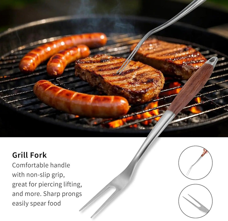 FJNATINH Heavy-Duty Grilling Accessories Rose Wooden BBQ Grilling Tools Set,Outdoor Grill Set with Spatula, Fork & Tongs,Essential Accessories for Barbecue & Grill. Ideal Gift for Men by GreenHaven Gardens