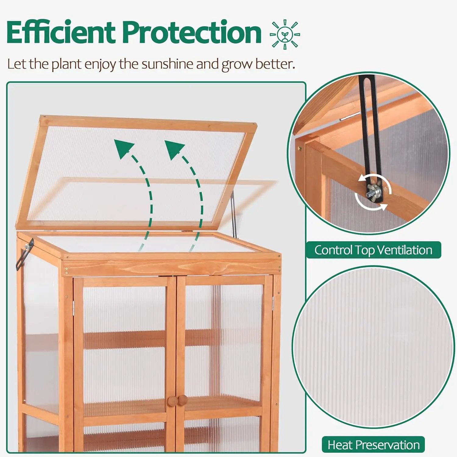 MCombo Wooden Cold Frame Greenhouse, Raised Flower Planter Shelf Protection for Outdoor Indoor Use, 0760 (Orange) by GreenHaven Gardens