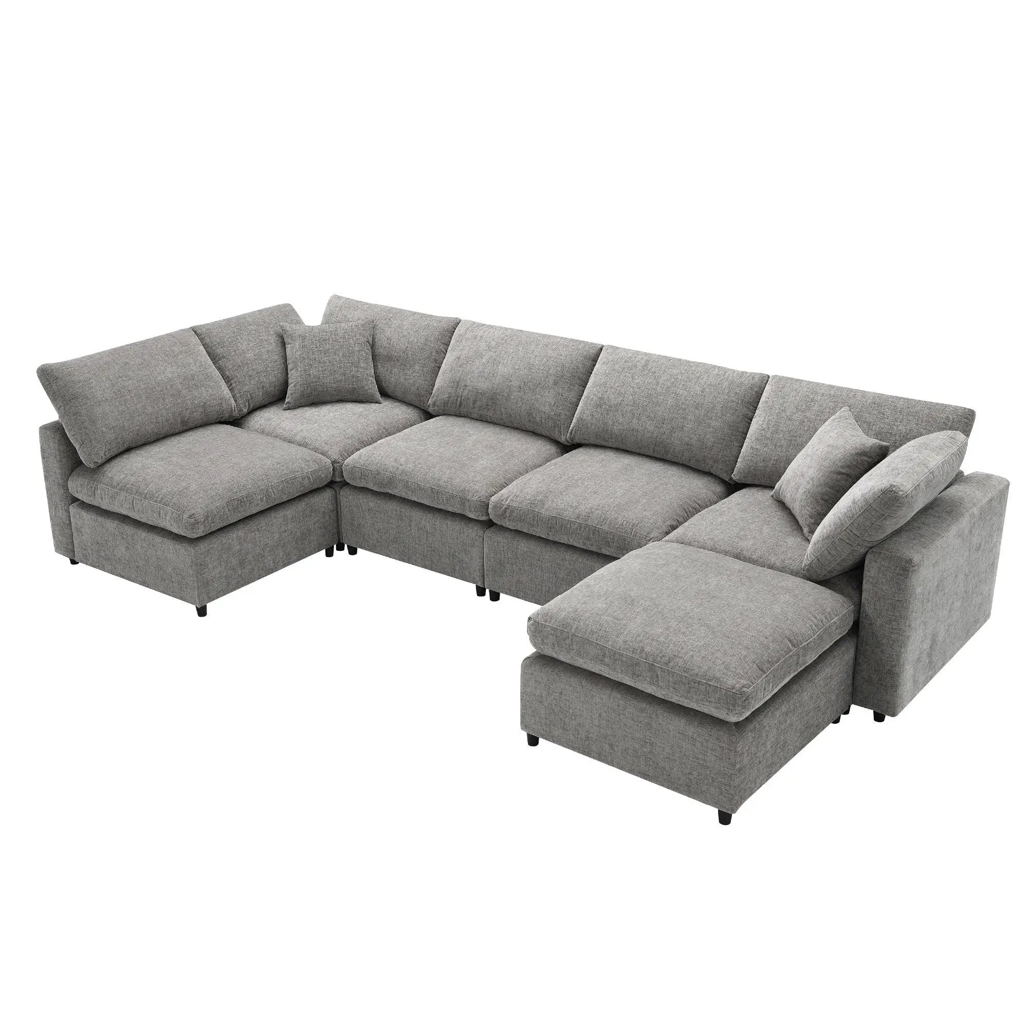 Modern Modular Cloud Sofa Bed, 6 Seat Sectional Couch Set With Ottoman, Free Combination, Convertible U Shaped Sleeper Sofa For Living Room by HouseOfZazla