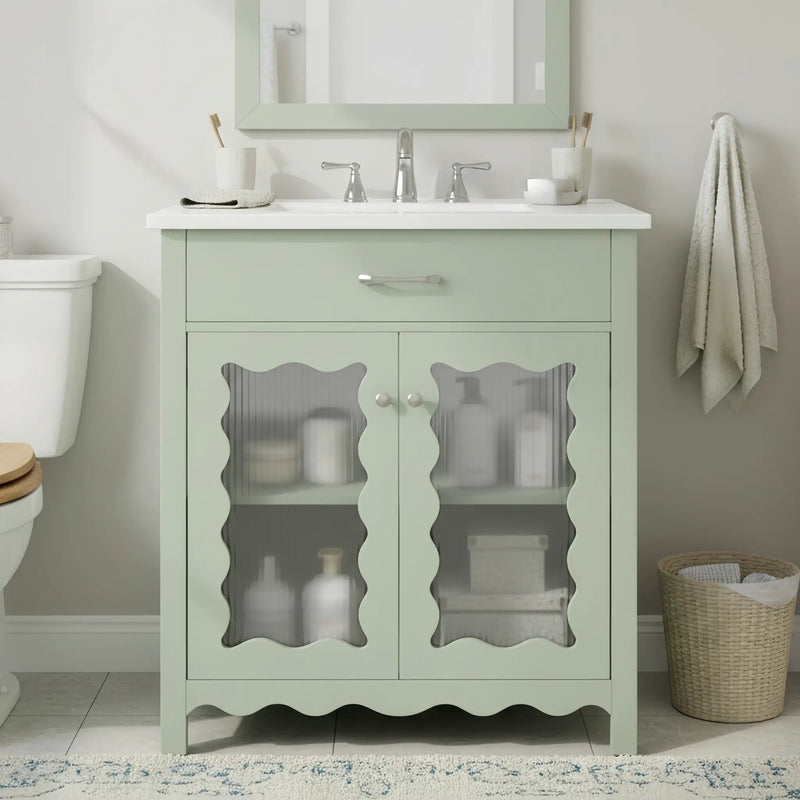 30 Inches Bathroom Vanity with Tempered Glass by HouseOfZazla