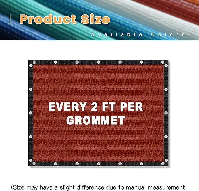 VICLLAX Shade Fabric Sun Shade Cloth with Every 2 FT Grommets for Patio Garden Pergola Cover Canopy 12x14 FT, Rust Red