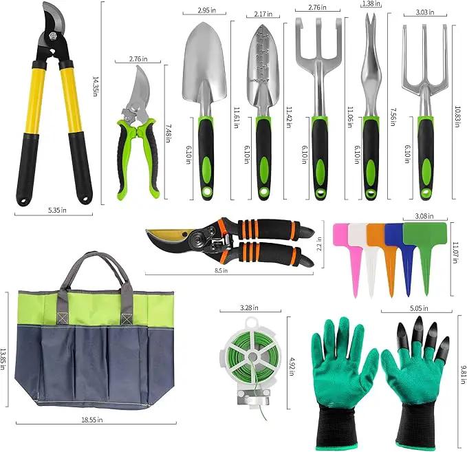 Gardening Tools – 42 Piece Premium Gardening Tool Set,Heavy Duty Hand Tools with Fashion Garden Tools Organizer Handbag,Rust-Proof Gardening Tool Kit, Ideal Gardening Gifts for All (Green/Grey) by GreenHaven Gardens
