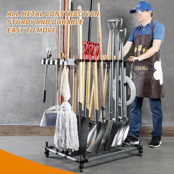 Heavy duty garden tool organizer garage storage holder storage large long farming tools lawn tool metal rack shovel and rake organizer by GreenHaven Gardens