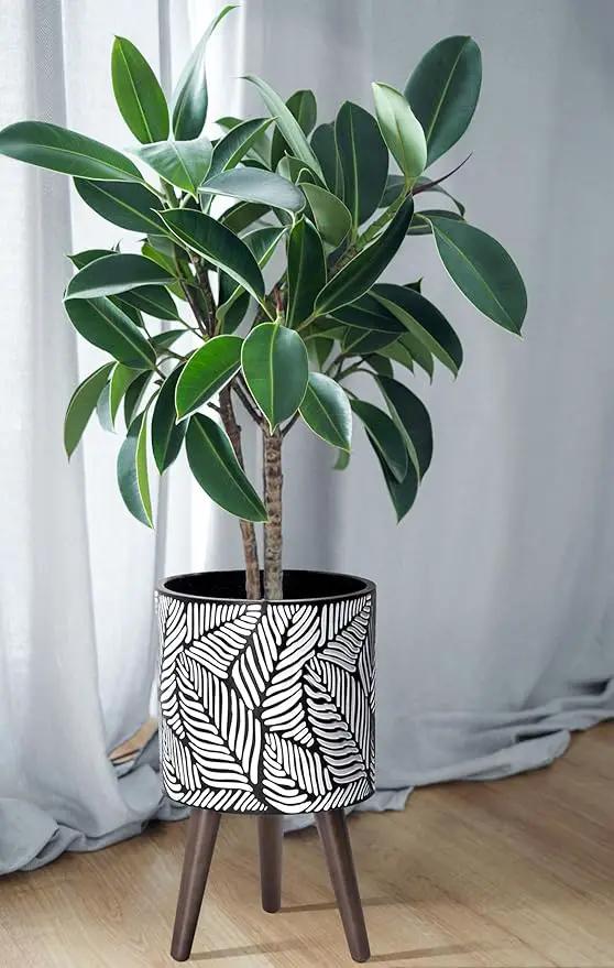 D'vine Dev 10 Inch Planter Pot with Stand, Mid-Century Tall Plant Pot with Legs for Indoor Plants, Medium, White/Grey, 88-L-B-7 by GreenHaven Gardens
