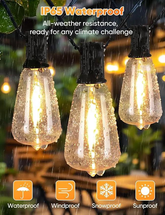 Brightever 180FT LED Outdoor String Lights, Dimmable Patio Lights with Remote Control, 56 Shatterproof ST38 Edison Bulbs, 3 Lighting Modes, 3H/5H Timer, Outdoor Hanging Light for Pool，Fence, Garden by GreenHaven Gardens