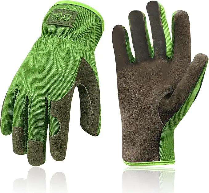HANDLANDY Leather Work Gloves for Men & Women, Reinforced Durable Garden Gloves, Cowhide Working Glove for Gardening by GreenHaven Gardens