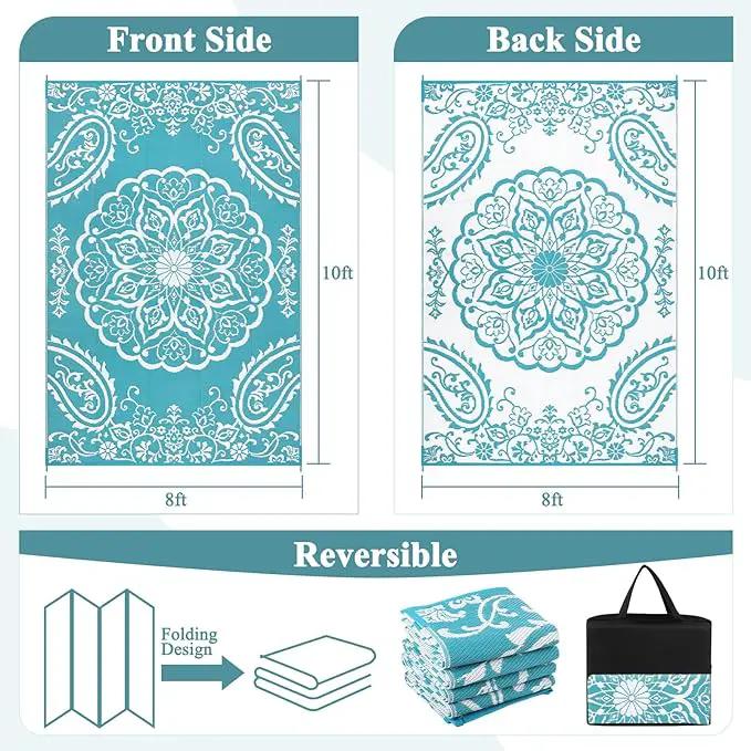 Pauwer Waterproof Outdoor Rug 8x10, Reversible Plastic Straw Patio Camping Rug, Indoor Outdoor RV Mat Carpet for Deck, Camper, Porch, Balcony, Backyard, Picnic, Boho Teal by GreenHaven Gardens