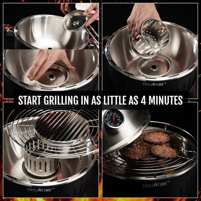 GrillTime Tailgater GT Hood Combo 13 Inch - Portable Charcoal Grill with Hood, Small Tabletop Grill for Tailgate Parties, Camping, Beach BBQ, Grey by GreenHaven Gardens
