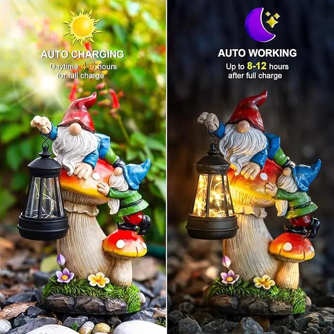 C&Y&G&X Solar Garden Gnome Statue - Waterproof Outdoor Mushroom Decor with Solar Lantern LED Lights for Yard, Lawn, Patio – Ideal Gifts for Mom Grandma Women Wife Sister by GreenHaven Gardens