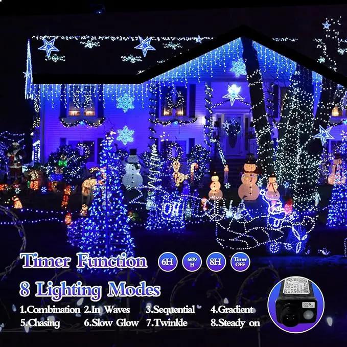 960 LED 98FT Christmas Lights Plug in 8 Modes with Timer Dimmable Christmas Decorations Outdoor Waterproof Indoor Curtain String Lights for Roof Garden Holiday Wedding Party Decor Blue by GreenHaven Gardens