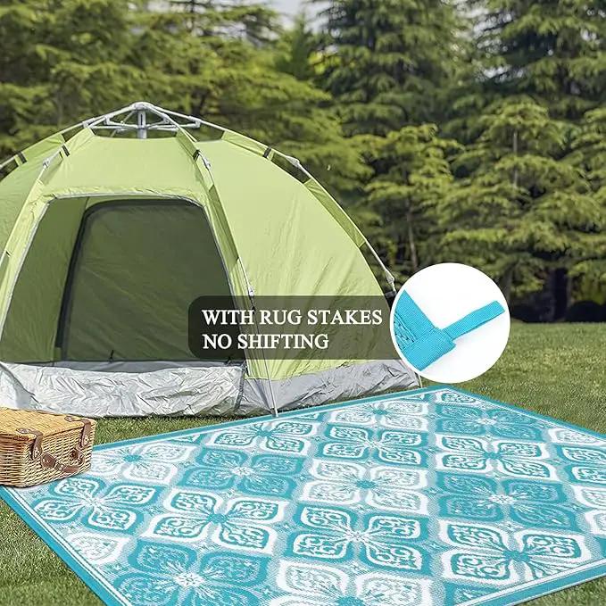 Pauwer Waterproof Outdoor Rug 6x9, Reversible Plastic Straw Patio Camping Rug, Indoor Outdoor RV Mat Carpet for Deck, Camper, Porch, Balcony, Backyard, Picnic, Clover Teal by GreenHaven Gardens