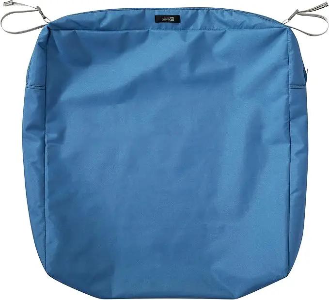 Classic Accessories Ravenna Water-Resistant 23 x 23 x 5 Inch Square Patio Seat Cushion Slip Cover & Foam, Empire Blue, Lounge Chair Cushion by GreenHaven Gardens