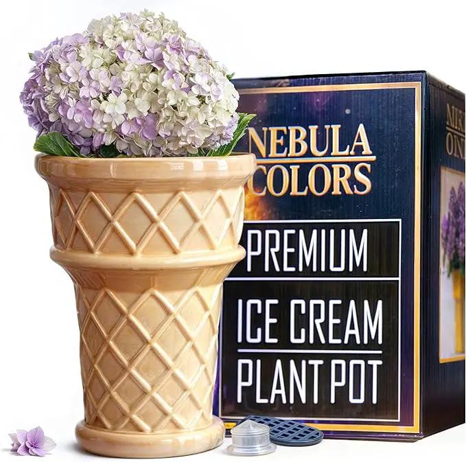 Fun & Unique Ice Cream Cone Flower Planter Charming 7" Tall Ceramic Vase for Indoor & Outdoor Home Decor – Quirky Retro Garden Art for Plant Lovers by GreenHaven Gardens