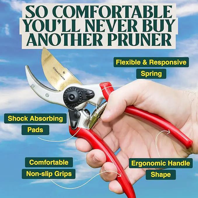Haus & Garten ClassicPRO 8.5" Professional Premium Titanium Bypass Pruning Shears - Use As Pruners, Garden Shears, Heavy Duty Handheld Pruning Shears For Gardening, Clippers, Pruner Scissor Tool by GreenHaven Gardens