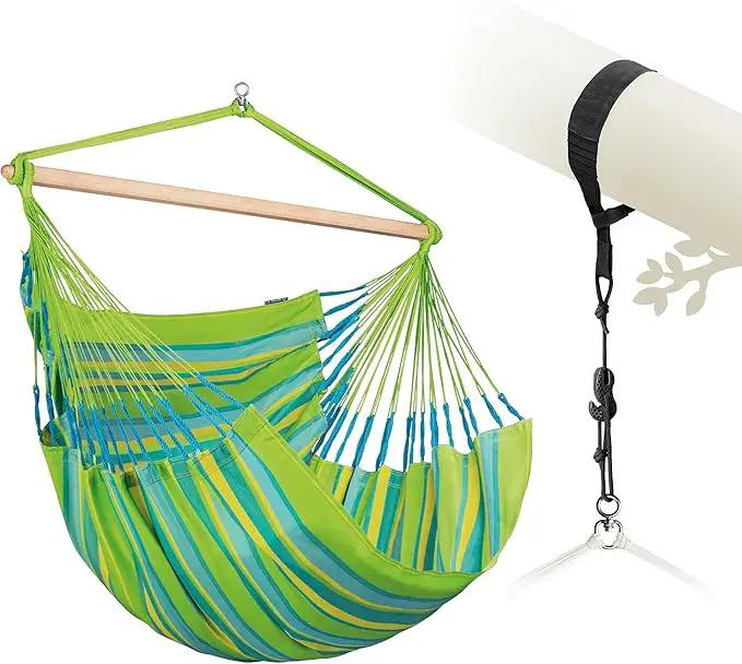 LA SIESTA® XL King Domingo Hammock Chair Swing & Tree Mount Kit - Suspension Kit for Trees Beams Posts - Weatherproof, Outdoor Indoor Hammock Swing - Hanging Chair for Bedroom Patio - Lime by GreenHaven Gardens